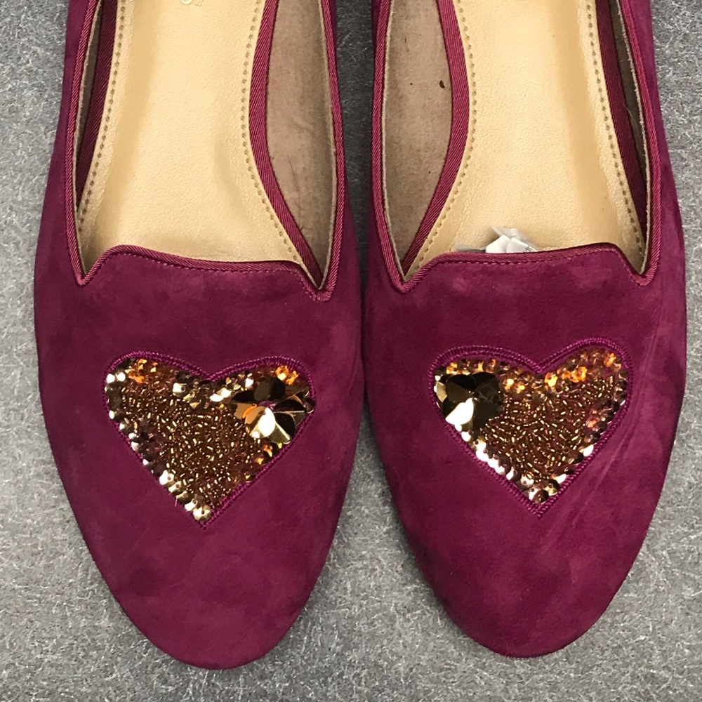 Talbots suede flats adorned with sequin hearts